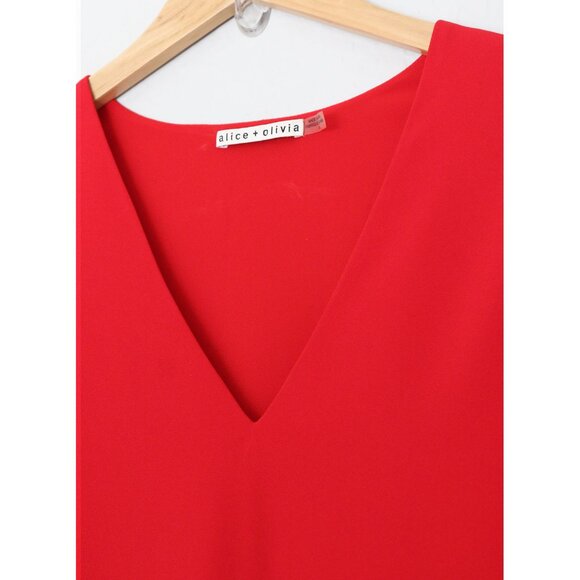 Alice + Olivia Red 3/4 Bell Sleeves V Neck Mini Shift Dress - Picture 13 of 16